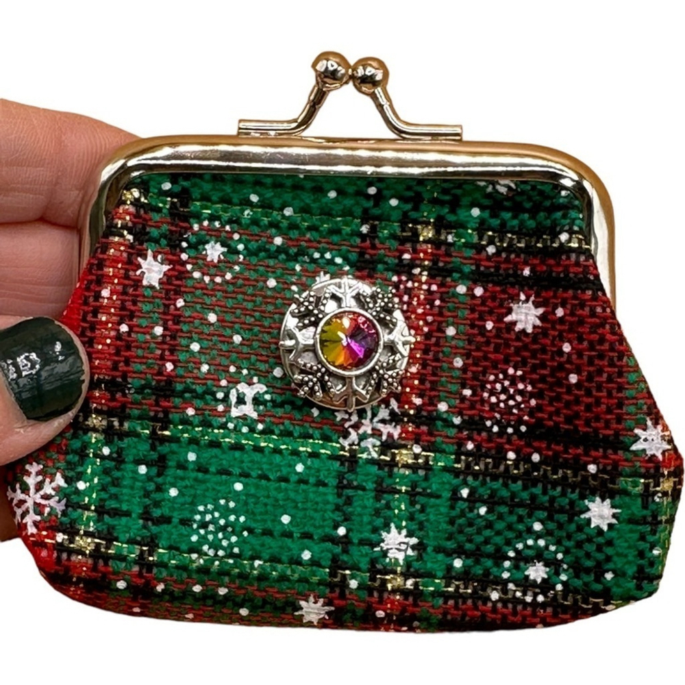 Christmas Snap Jewelry Holiday Change Purse w/ Snowflake Multicolored 18mm Snap!